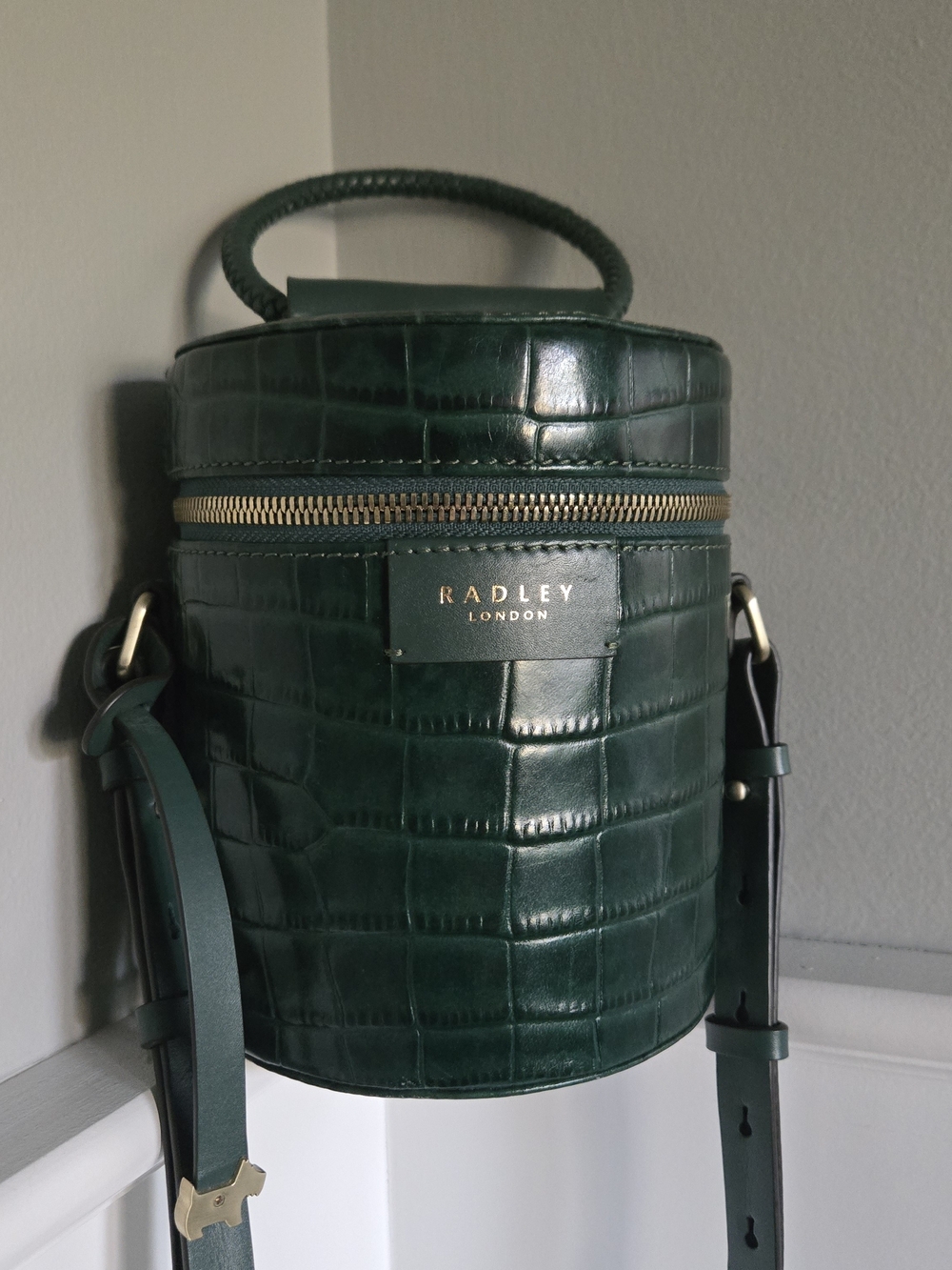 Radley London Green Croc-Embossed Leather Barrel Bag